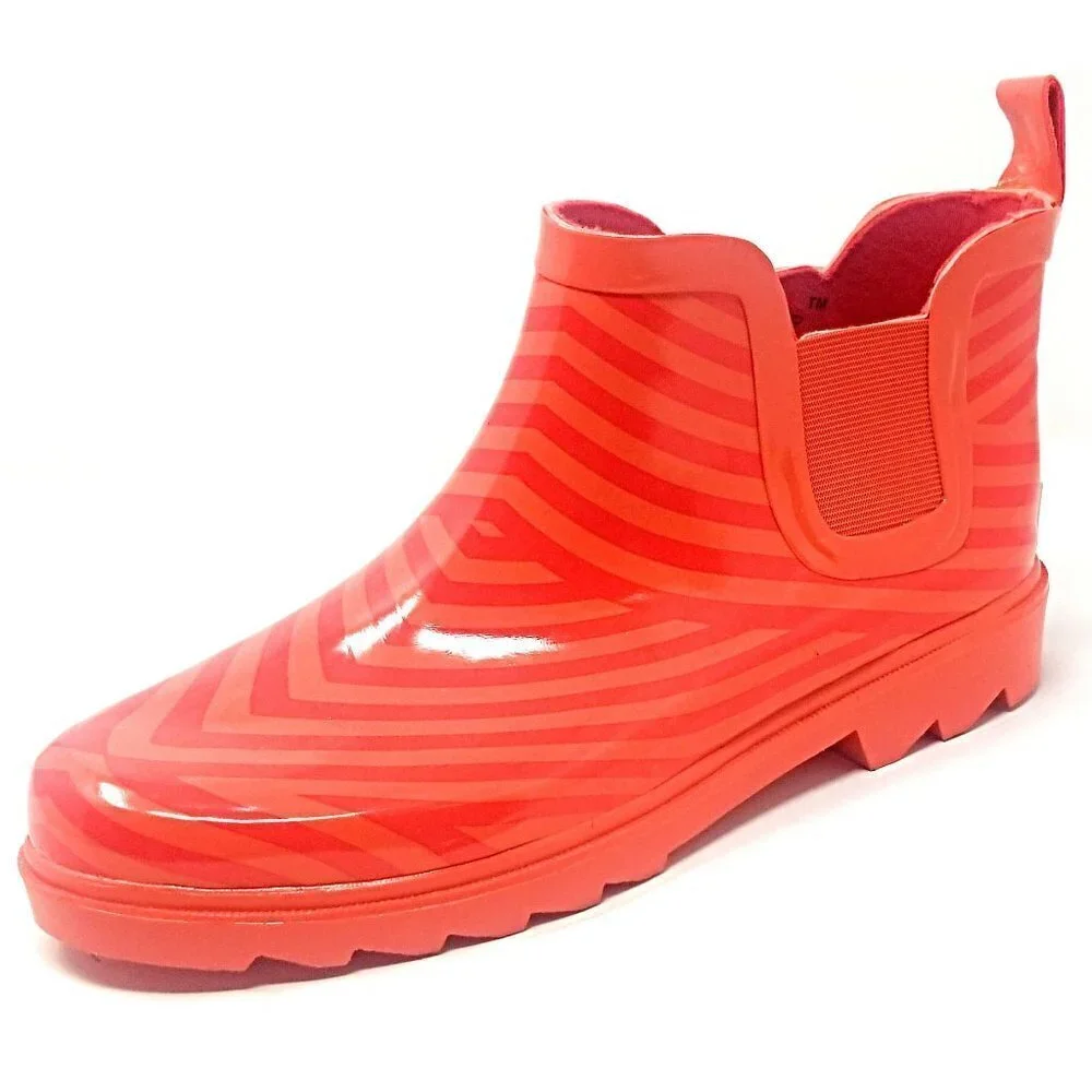 Women's Rainboots, Rubber Ankle Rain Boots, #3167, Striped Orange